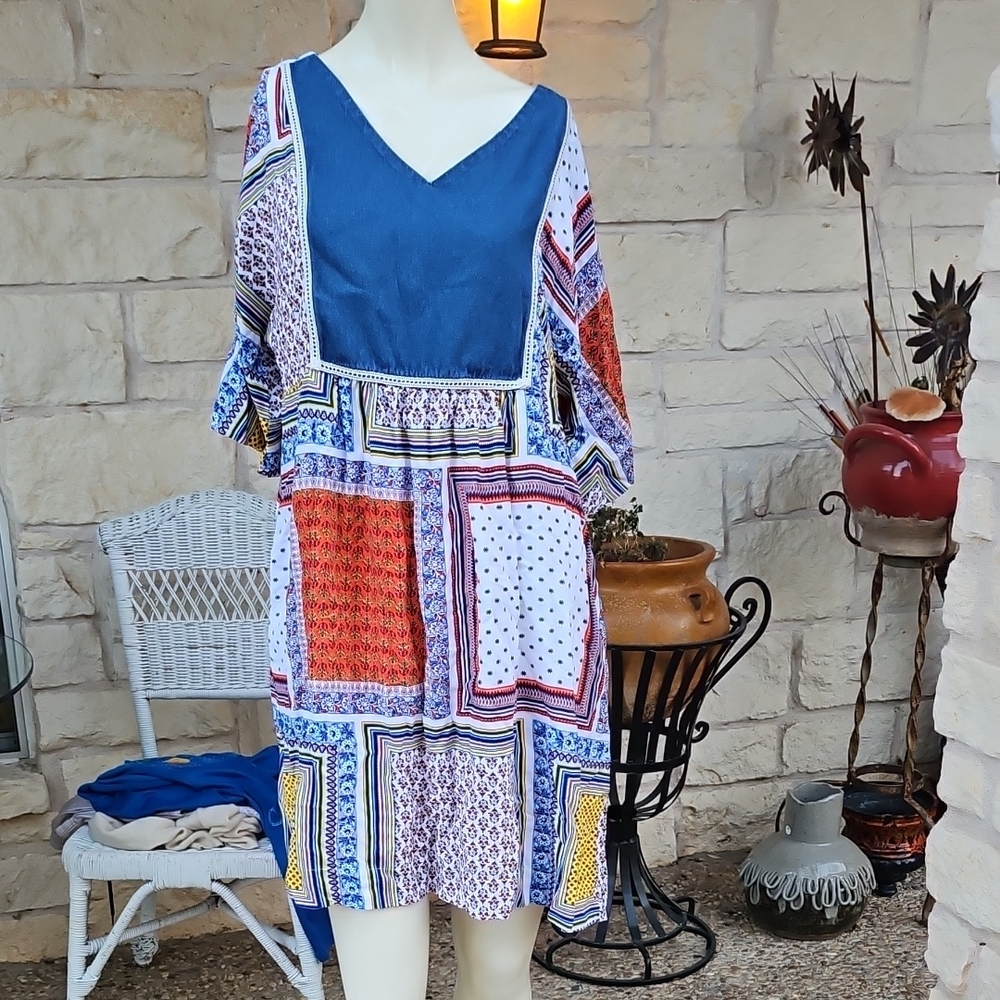 The Vermont Country Store Women Dress Patchwork Collage Bandana Print Size L